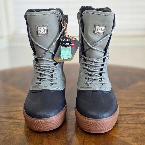 DC Reach Snow Boots Grey Black Men's Size 9 Primaloft Fur Insulated Lace-Up New - Picture 2 of 15